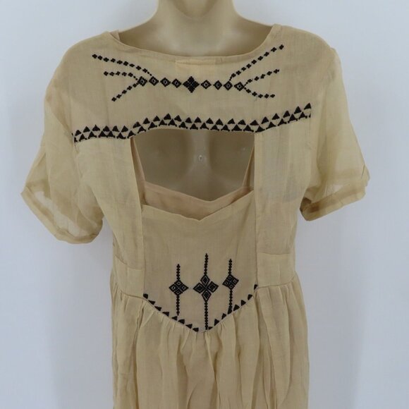 Raven + Lily Womens Small Beige Black Embroidered Cutout Back Short Sleeve Dress - Picture 7 of 12